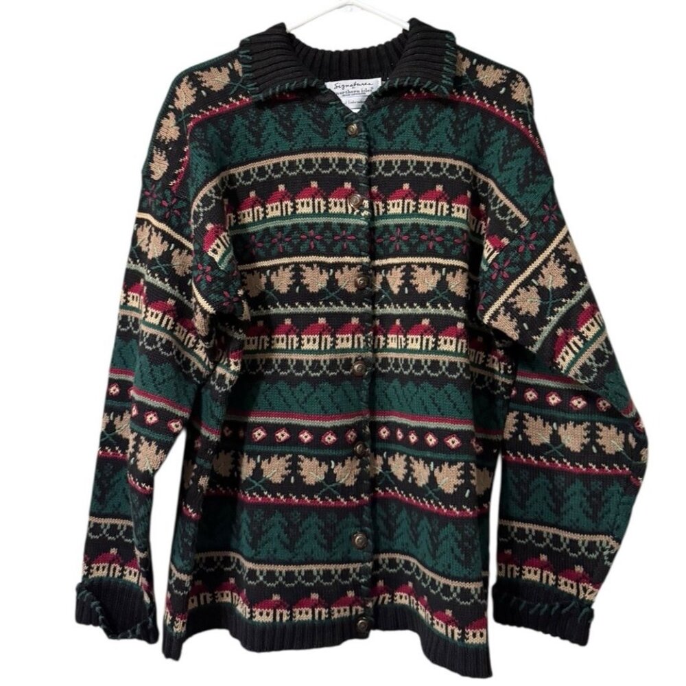 Signatures‎ Northern Isles Hand Knit Button Cabincore Sweater Cardigan Size XL
